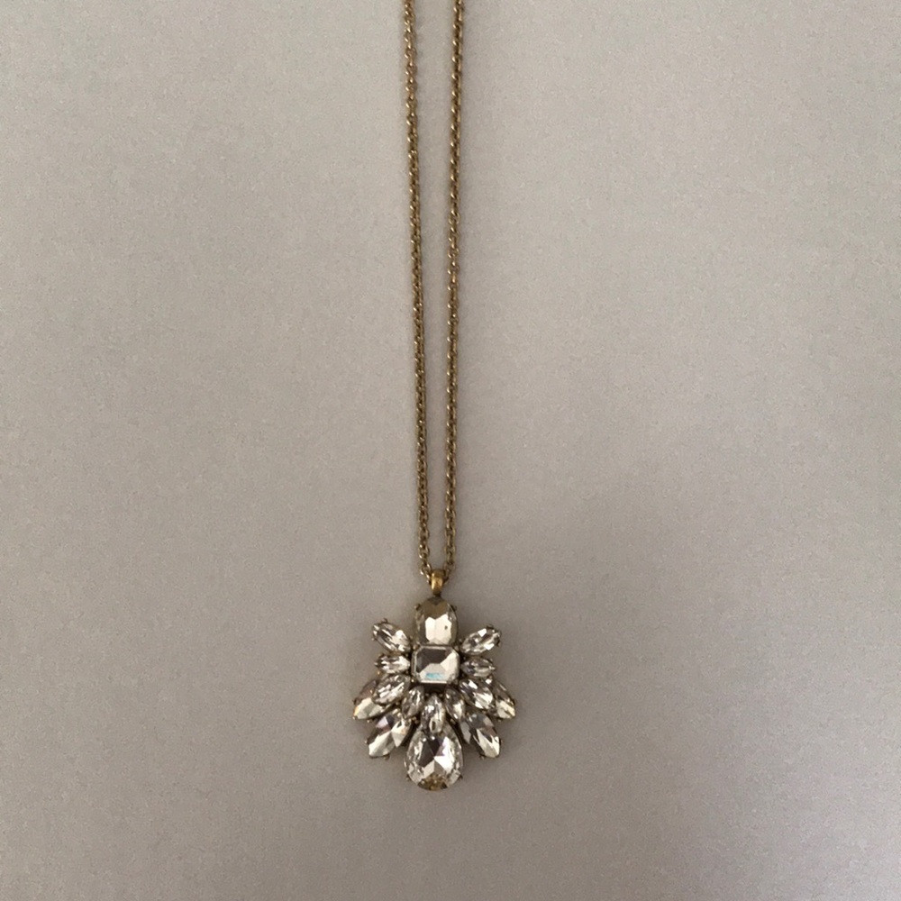 J. Crew Crystal and Gold Pendant Necklace